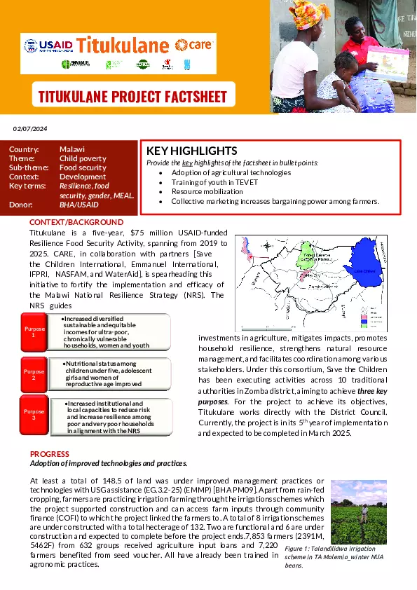 Titukulane Project Factsheet