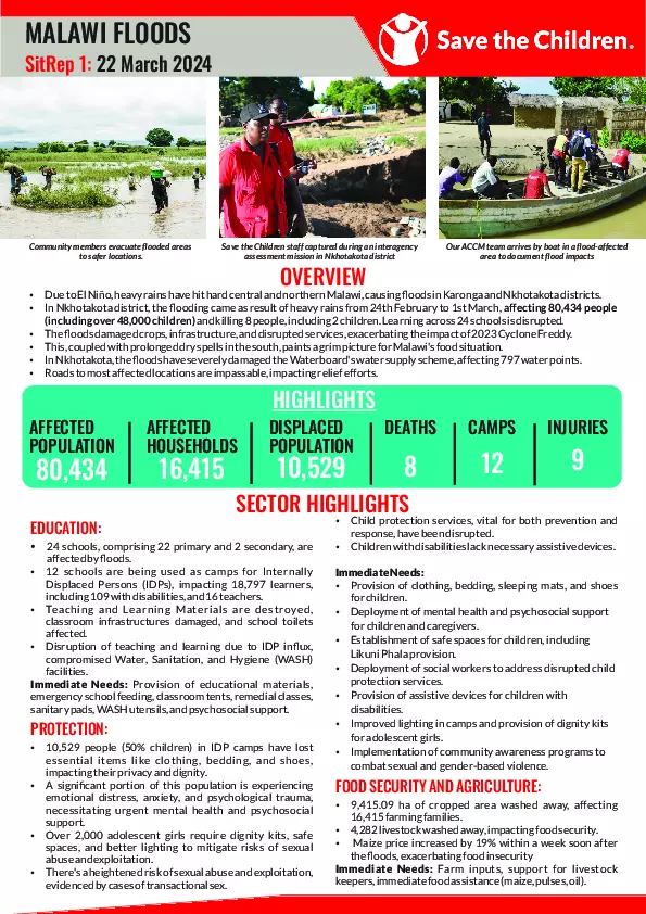 2024 Save the Children Malawi Nkhotakota Floods Situation Report