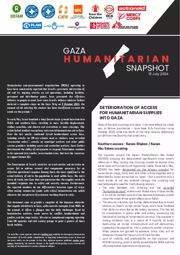 Gaza Access Humanitarian Snapshots #1 (15 July)