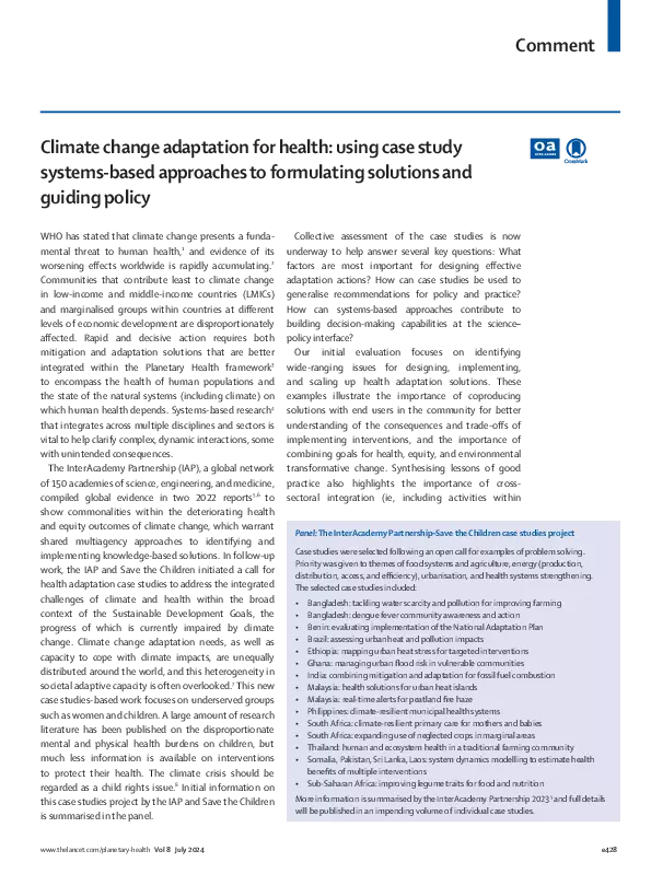 Climate Change Adaptation for Health: Using case study systems-based approaches to formulating solutions and guiding policy thumbnail