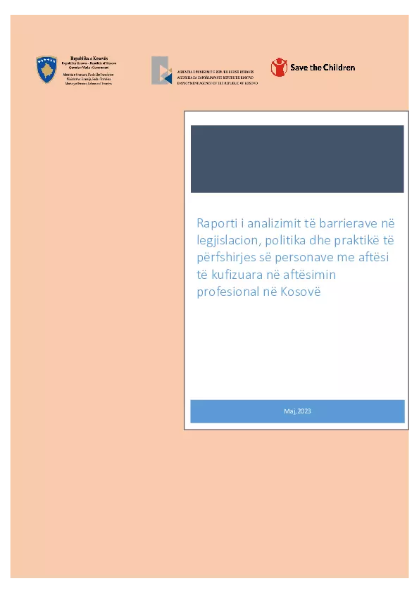 Raporti i analizimit të barrierave në legjislacion, politika dhe praktikë të përfshirjes së personave me aftësi të kufizuara në aftësimin profesional në Kosova