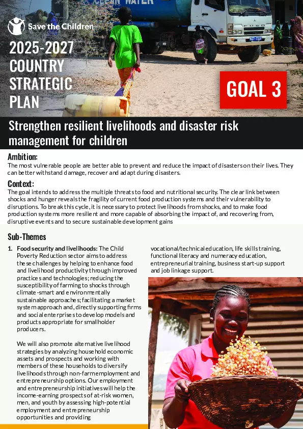 Strengthen Resilient Livelihoods and Disaster Risk Management for Children