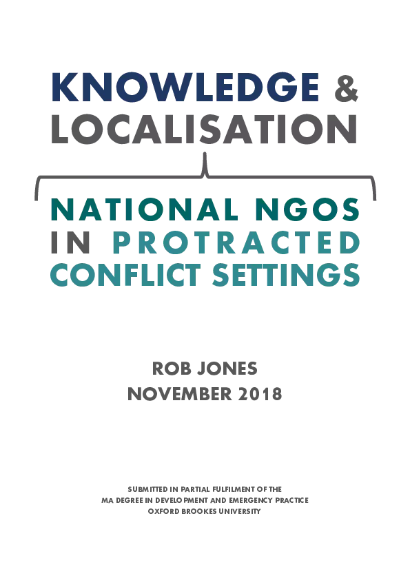 Knowledge & Localisation: National NGOs in Protracted Conflict Settings thumbnail