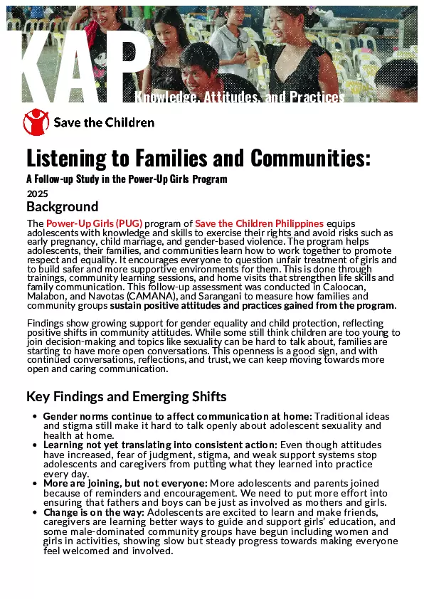 Listening to Families and Communities: A Follow-up Study in the Power-Up Girls Program (Philippines, 2025) thumbnail