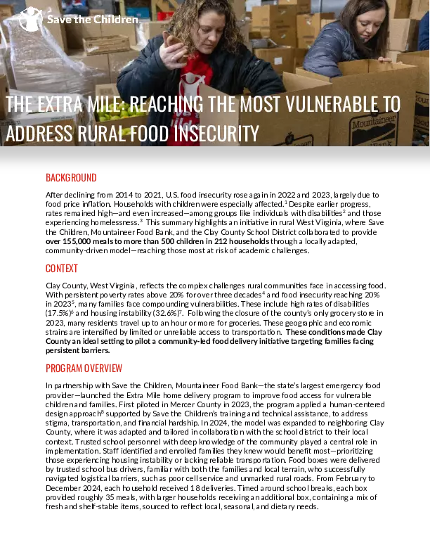 The Extra Mile: Reaching the Most Vulnerable to Address Rural Food Insecurity (Executive Summary) thumbnail