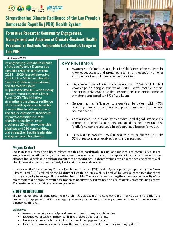 Formative Research: Community Engagement, Management and Adoption of Climate-Resilient Health Practices in Districts Vulnerable to Climate Change in Lao PDR (2025) thumbnail