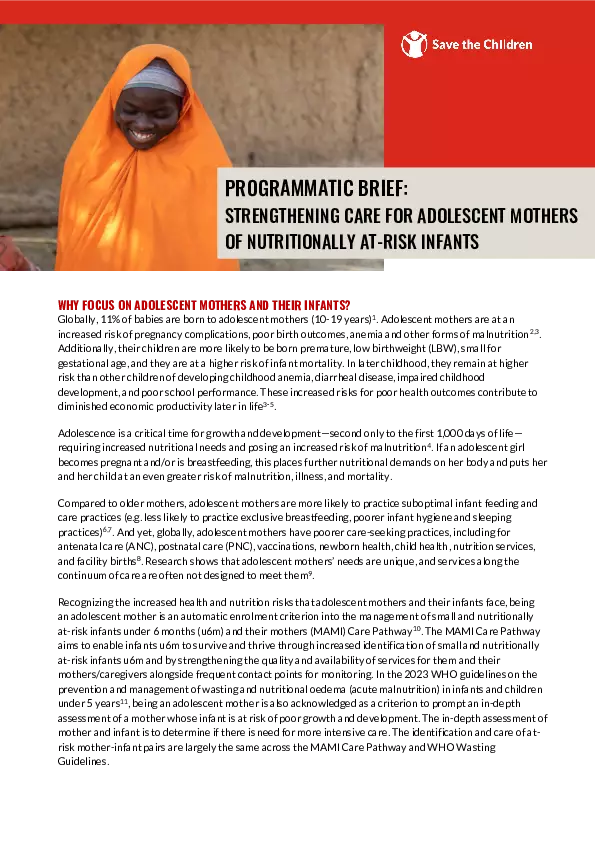 Programmatic Brief: Strengthening Care for Adolescent Mothers of Nutritionally at-risk Infants thumbnail