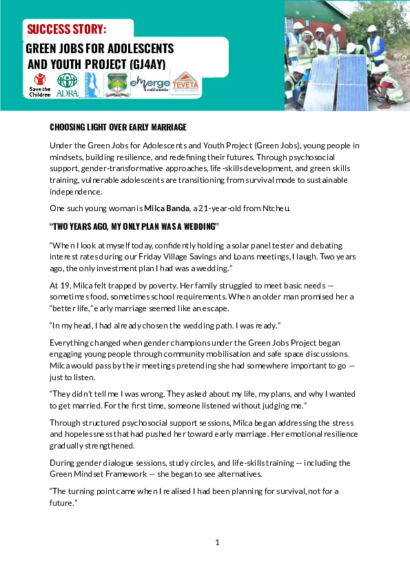 Success Story: Green Jobs for Adolescents and Youth Project – Choosing Light Over Early Marriage (Malawi, 2026) thumbnail