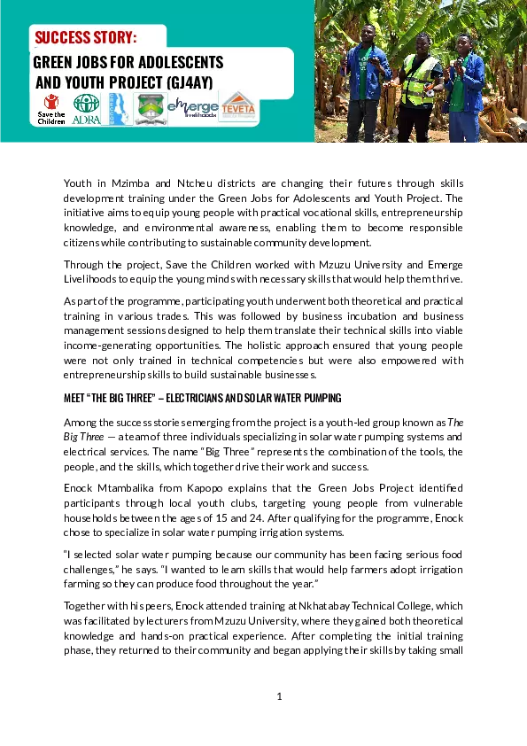 Success Story: Green Jobs for Adolescents and Youth Project – The Big Three thumbnail