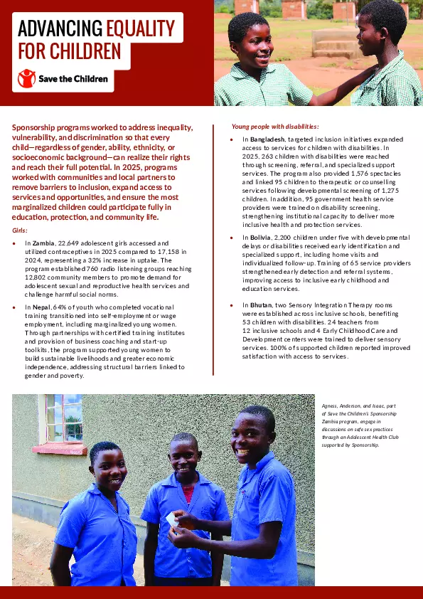 2025 Sponsorship Annual Report: Advancing Equality for Children thumbnail